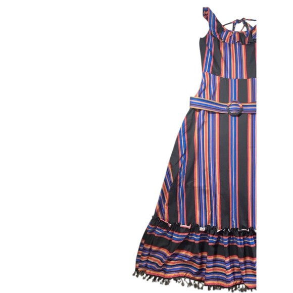 Rare Beulah Style Striped Fringe Maxi Dress Boho Style w/Belt Size Medium - Picture 10 of 11